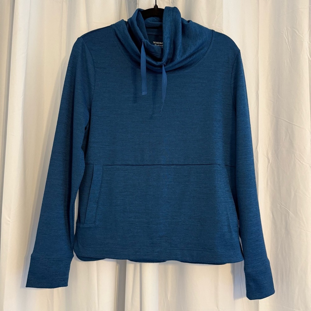 Toad & Co Blue Cowl Neck Pullover Kangaroo Pocket Top Womens Medium